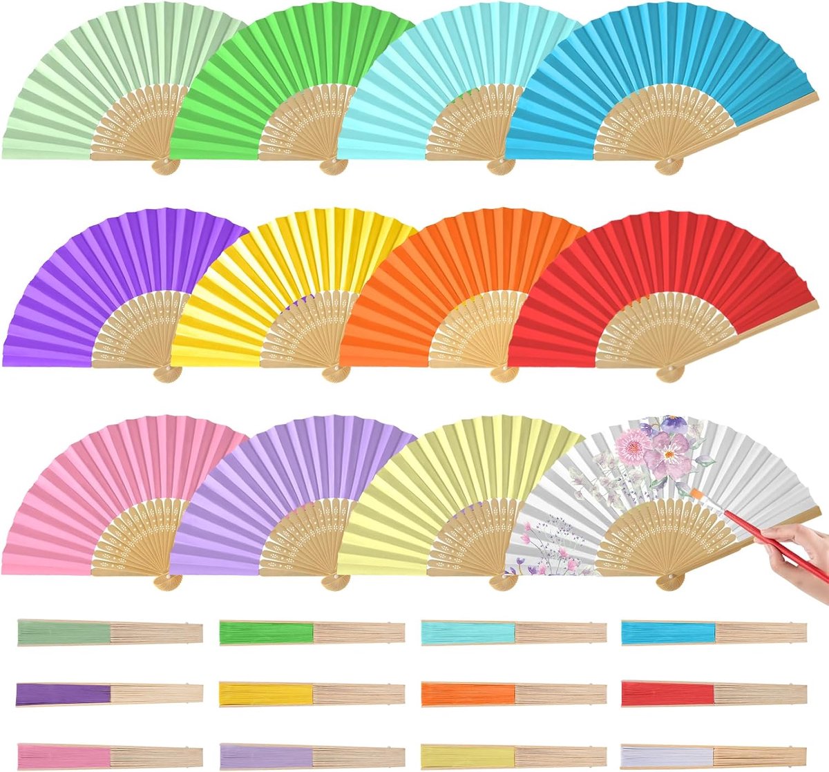 SnelShoppen - Vouwbare Papieren Handfans Multi-Kleur 12 Stuks - Huwelijksfans voor DIY Decoratie, Feest, Zomer, Compact, Sterk en Duurzaam