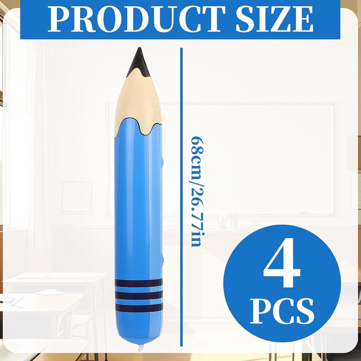 Opblaasbare potloden 4 stuks - grote blauwe decoratie - perfect voor schoolfeestjes - ShopVlot