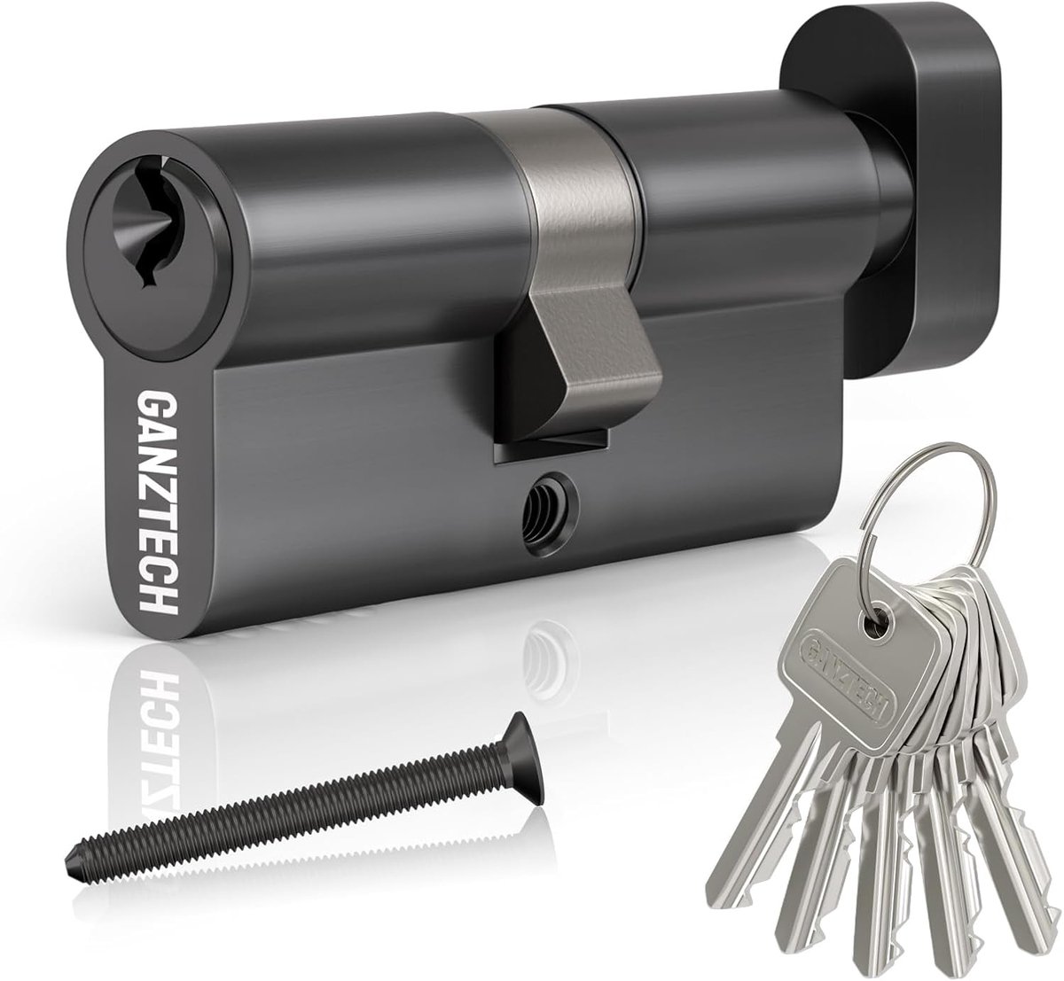 30T/30 (60mm), black door barrel lock, key key with 5 standard keys, Aluminum alloy euro cylinder lock, safe stable - ShopVlot