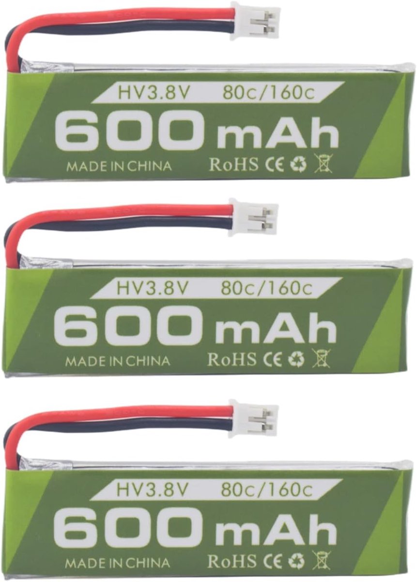 3pcs 1S 3.8V 80C 600mAh Li-ion Battery with JST-PH 2.0 Plug Connection for Cinewhoop Tinyhawk Micro FPV Racing Drones - ShopVlot