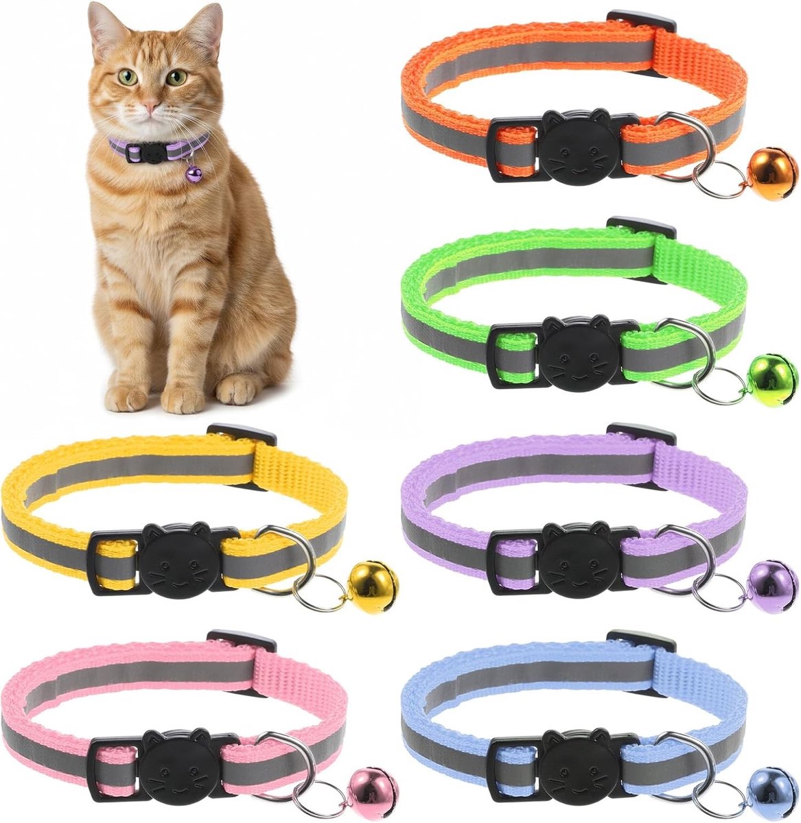 Reflecterende Kattenhalsband - Multicolor - 20-32 cm - Verstelbare Halsband met Veiligheidssluiting - Voor Binnen en Buiten