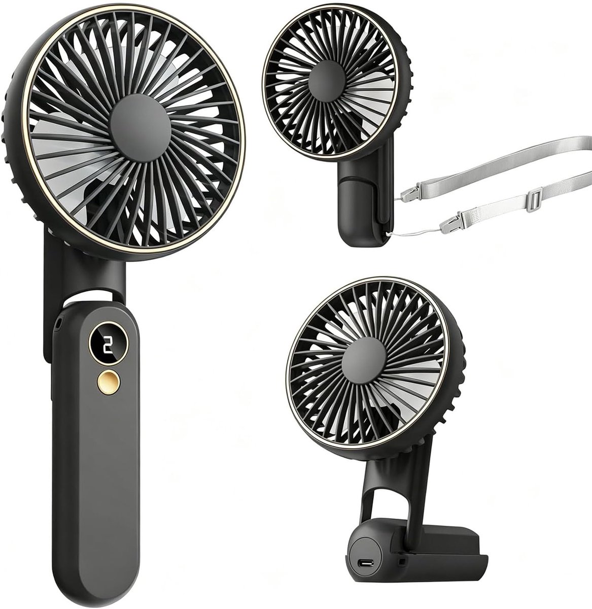 Draagbare handventilator, digitaal display, 4000 mAh USB oplaadbare ventilatoren met 5 snelheden, 180° verstelbaar - ShopVlot