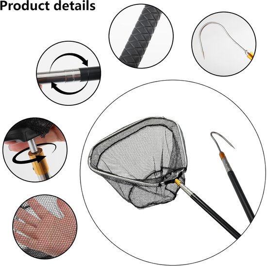 5-Piece Stainless Steel Fishing Net for Animals Scalable Landing Net - ShopVlot — afbeelding 2