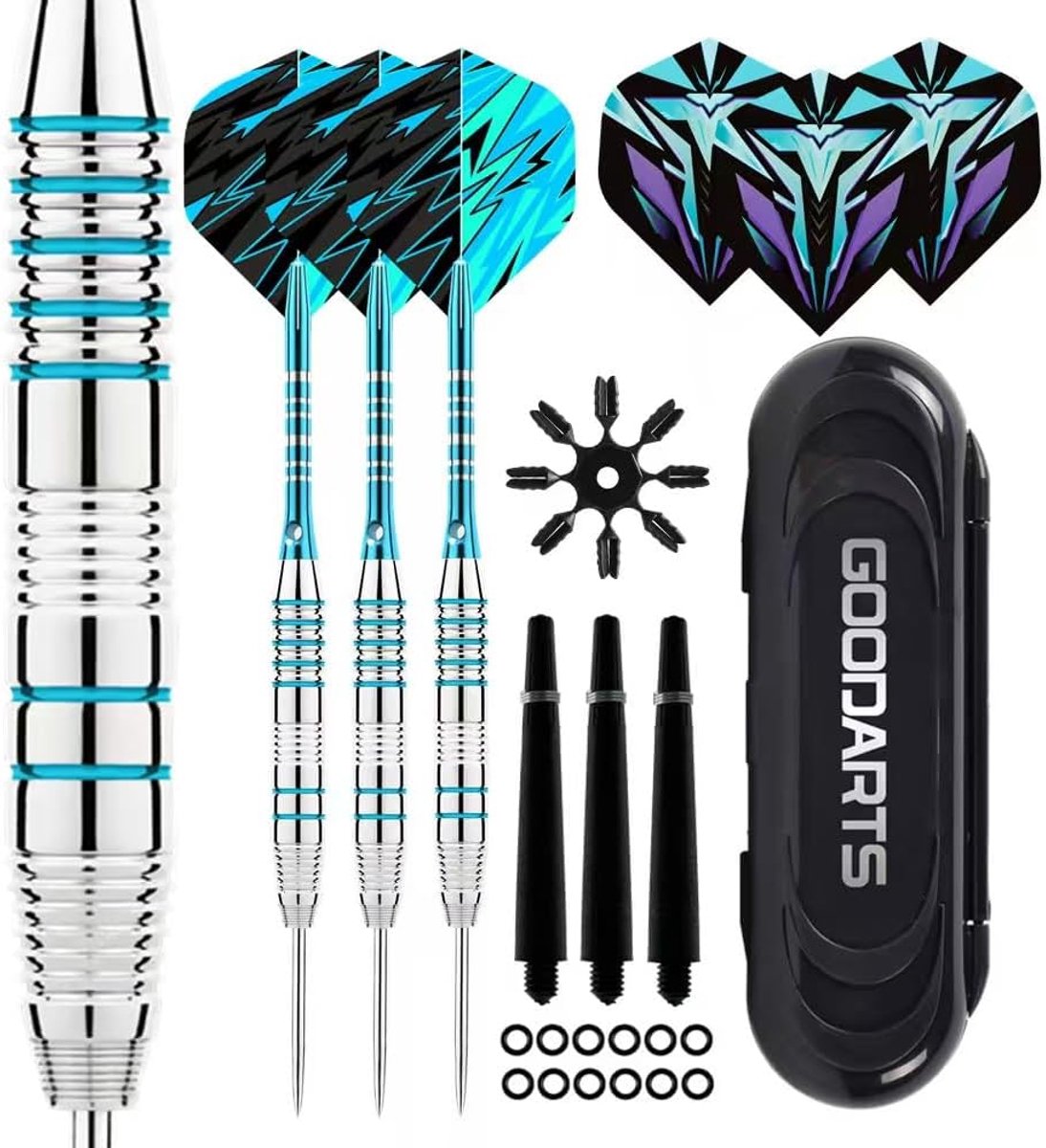 Genossen Steeldart Set 3 stuks 22 g metalen darts met stalen punt, antislip groeven, aluminium shafts, vleugels - ShopVlot
