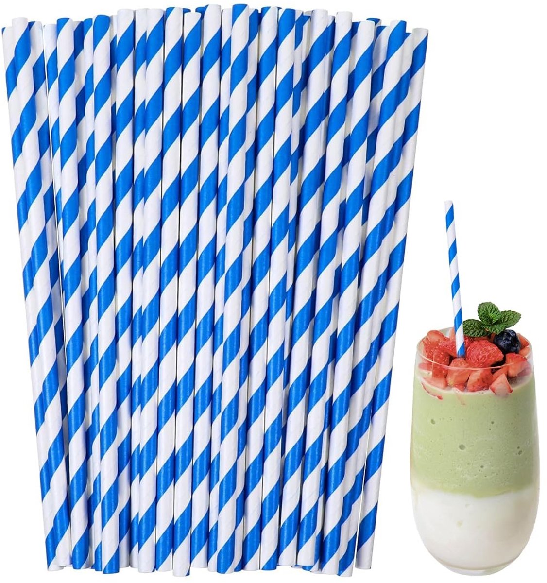 Solidchoice - Papieren Rietjes met Blauwe en Witte Strepen