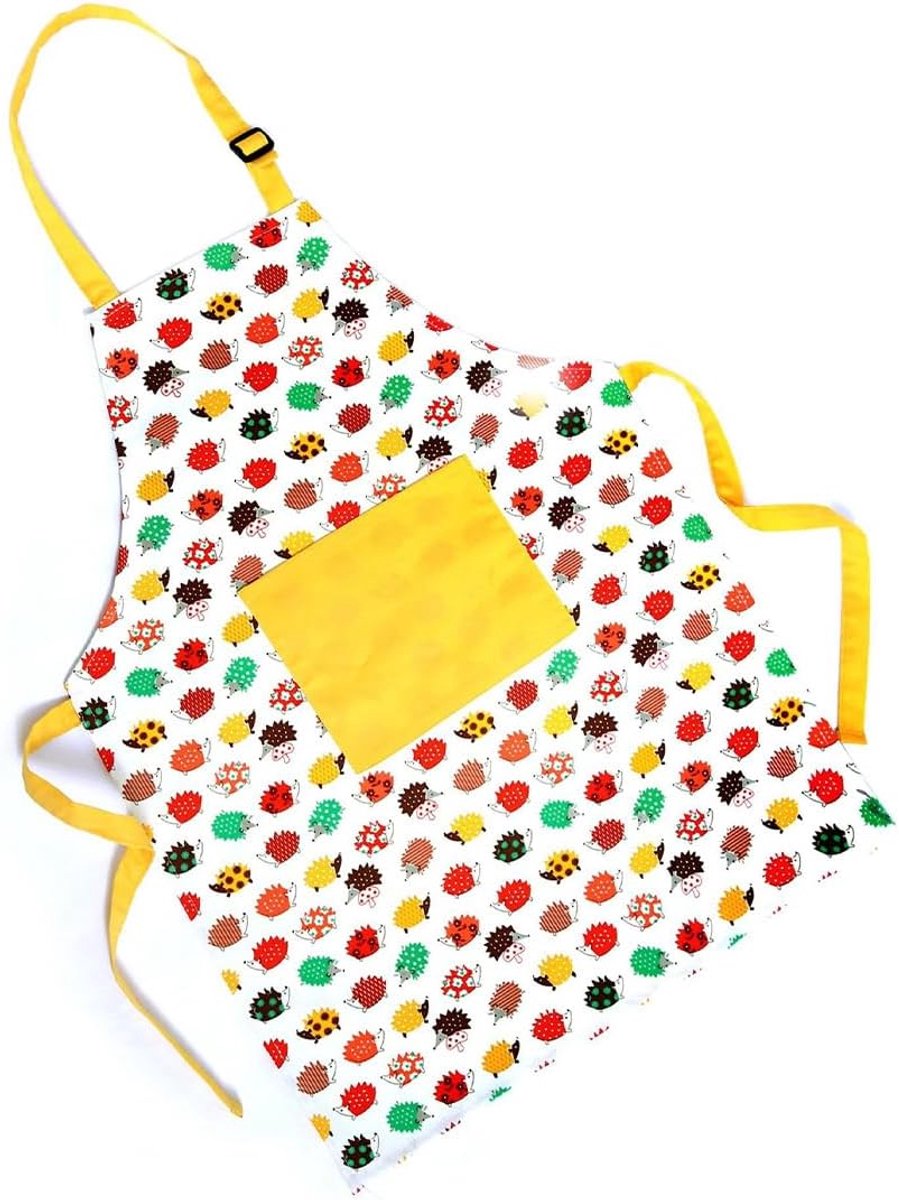 Kookschort kinderen 50 x 40 cm - katoenen schort - gele egel - ideaal voor thuis koken - ShopVlot