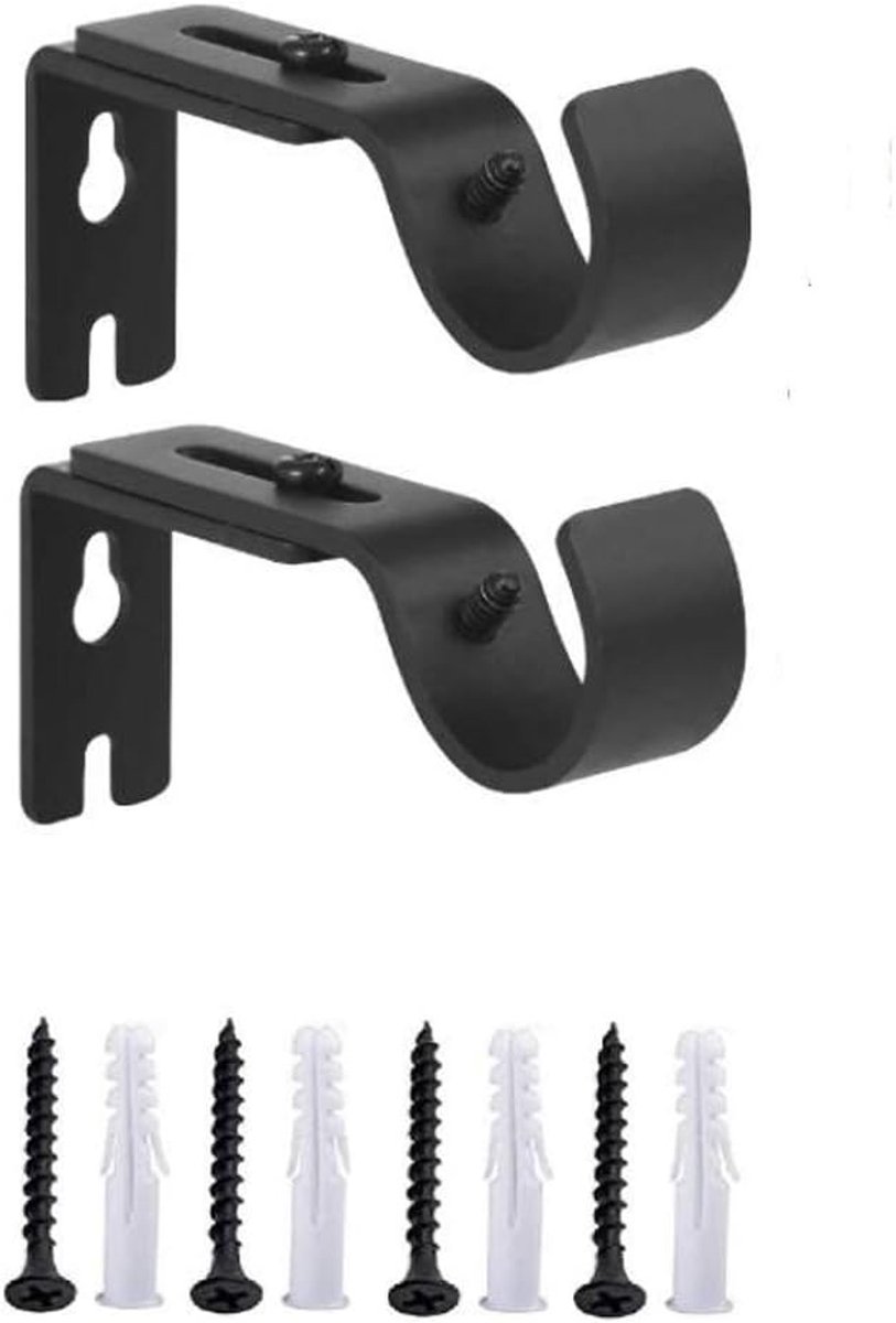 Gordijnsteunen set van 2 - Verstelbaar 3 tot 12 cm - Zwart met stabiele stijl - Eenvoudig te installeren - ShopVlot