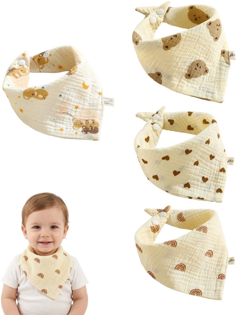 Solidchoice - Set van 4 Slabbetjes voor Pasgeborenen van Mousseline Katoen