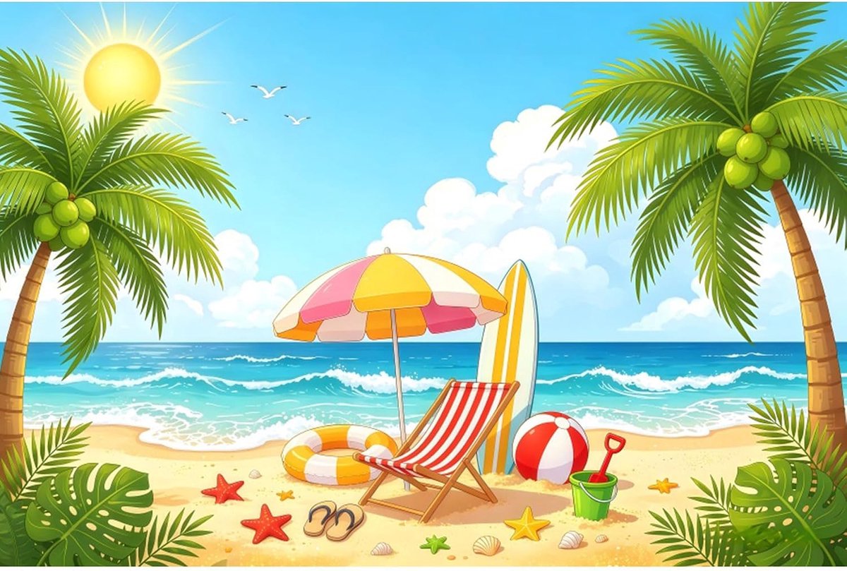Fotoachtergrond zomer 1,5 x 1 m - vinyl - tropische zee en palmbomen - ideaal voor Luau-themafeest - ShopVlot