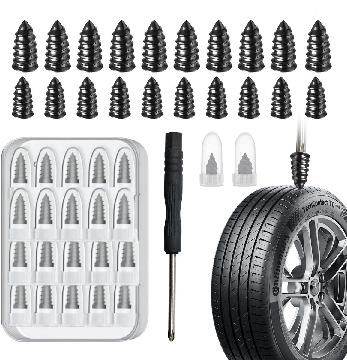 Solidchoice - Tubeless Bandenreparatieset met 40 Rubber Plugs en Schroevendraaier