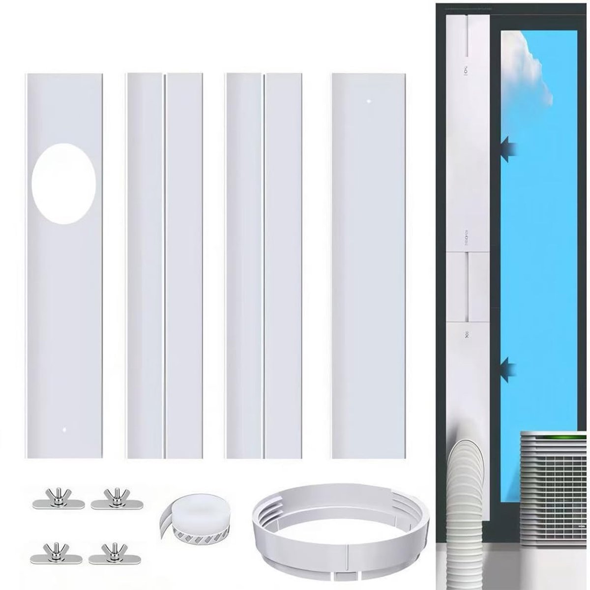 SnelShoppen - Airconditioning Raamafdichtingsplaat PVC voor Mobiele Airconditioners 4 Stuks, Raamairconditioning Afdichting met Afvoerslang 150 mm voo