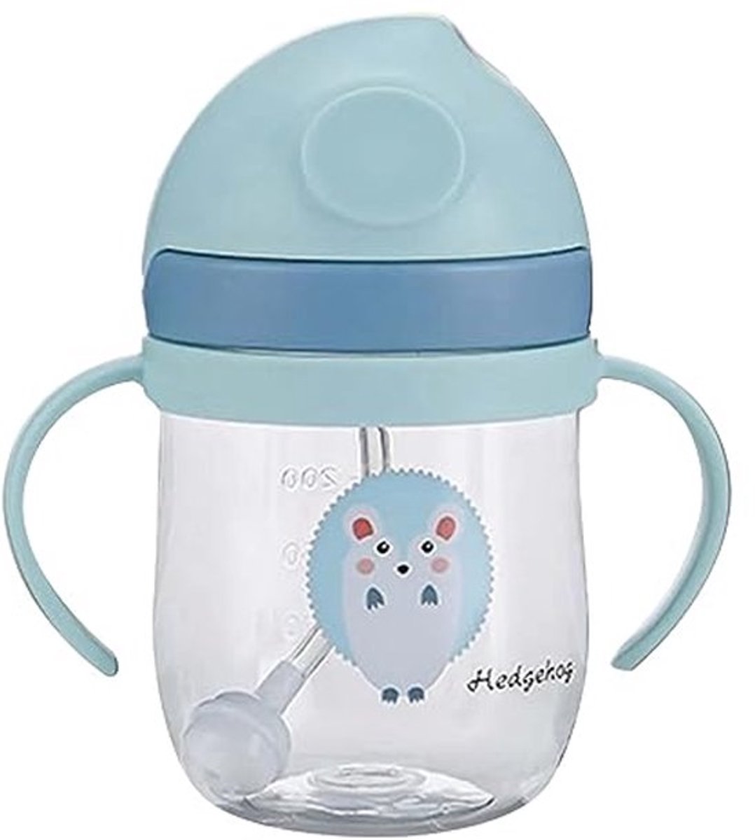 Baby-rietjesbeker met Verzwaard Rietje, 250 Ml Lekvrije Peuter-rietjesbeker voor Thuisreizen, V-vormig Rietje, Fadeless Schaal, Duurzaam (BLUE)
