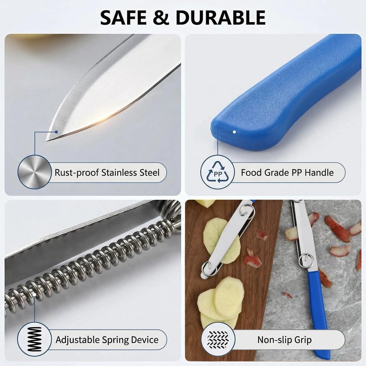 Solidchoice - Multifunctionele 3-in-1 Keukenmes met Verstelbare Veer