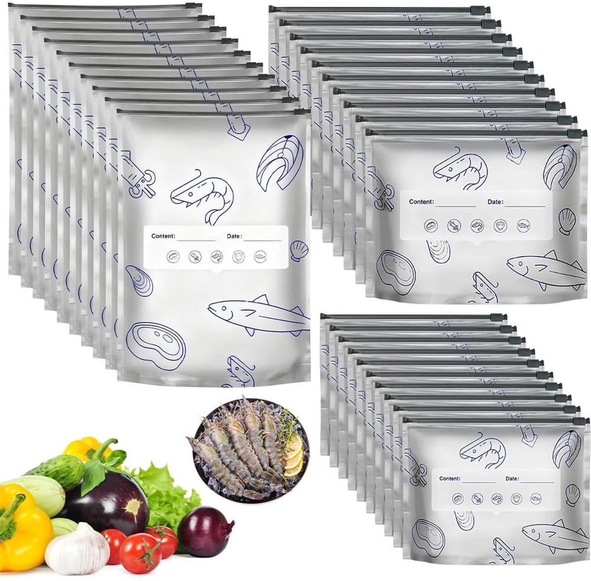 Solidchoice - Set van 30 Herbruikbare Aluminium Vriezer Tassen voor Voedselopslag