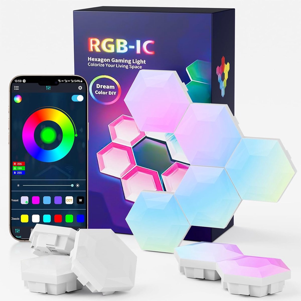 Hexagon LED Gaming Panel 10 Pieces LED Smart Wall Light with RGB IC Music Sync App Control Wall Lights for Room Gaming - ShopVlot