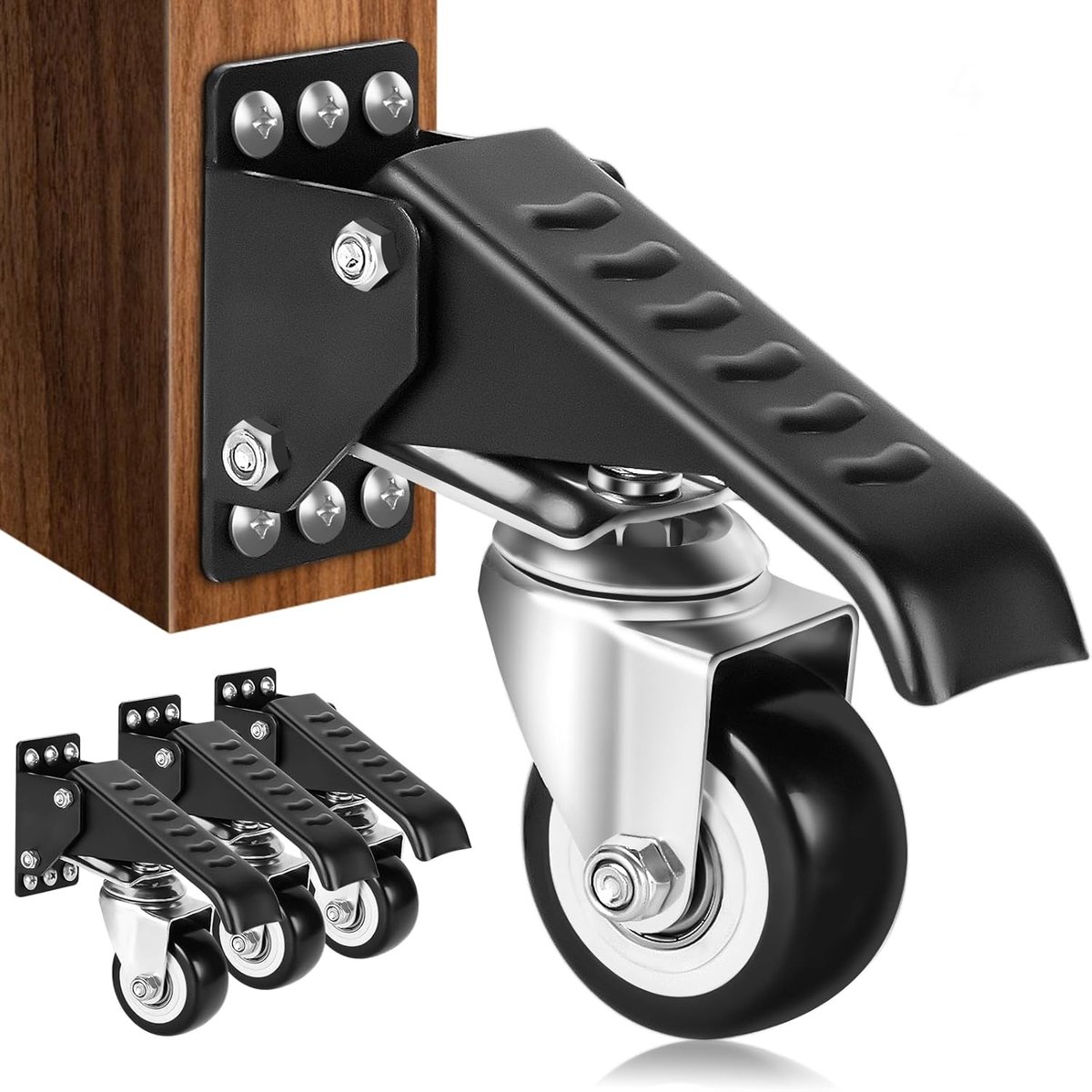 Yeabett Casters Heavy Duty 370 kg Set of 4 Stepdown Wheels Adjustable Polyurethane Durable Steel Construction - ShopVlot