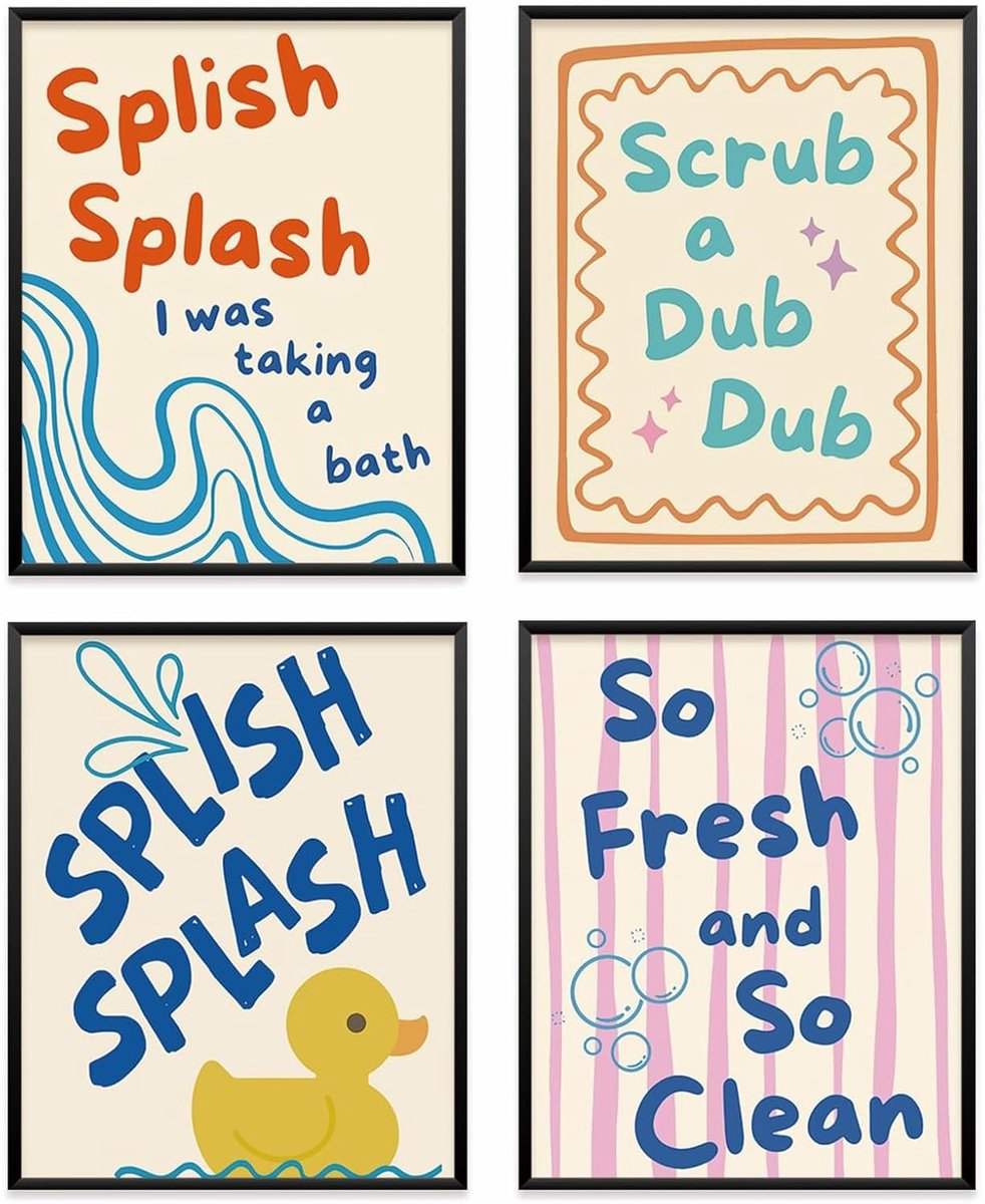 Funny Children Bathroom Wall Art Decoration, Cheerful Retro Preppy Duck Pictures Posters Wall Decorations For Playroom - ShopVlot