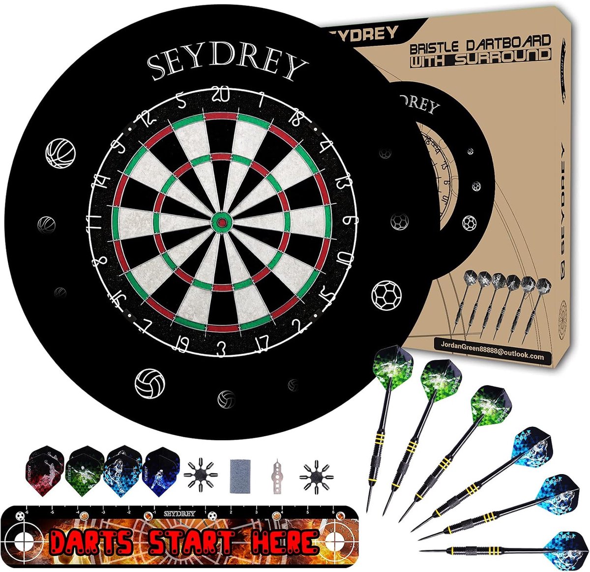 Dart Board Steel Dart Board Dartboard set with 6 pcs 20g Steel Tip Darts 12 Flights Rotating Number Ring + Nonfree - ShopVlot