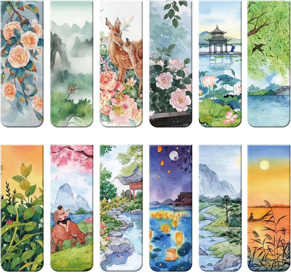 12 stuks boekenleggers, magnetische boekenmarkeringen, aquarelschilderthema, boekenmarkeerset voor boekenliefhebbers - ShopVlot