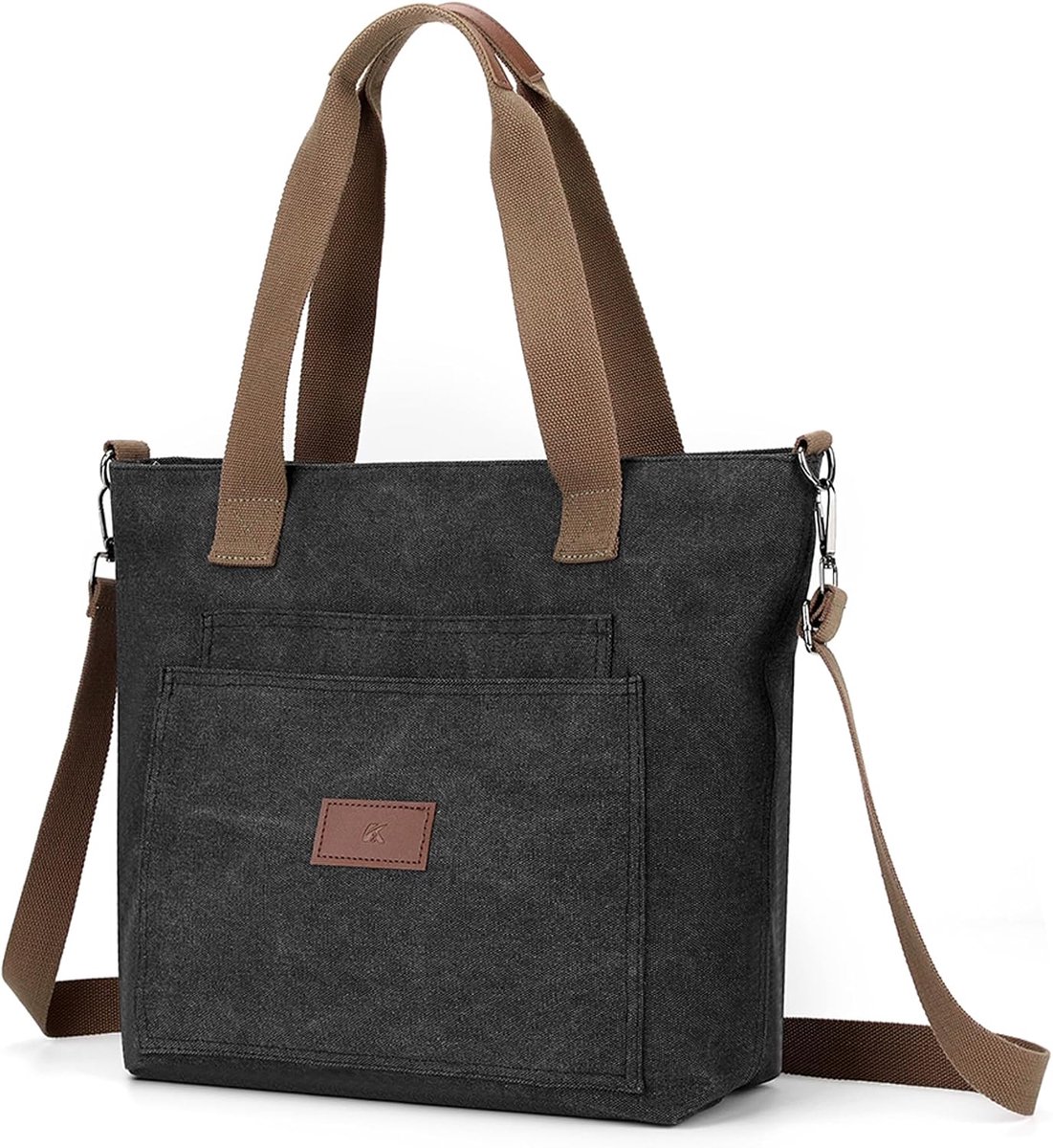 zhongningyifeng Canvas Tote A4 Women's Handbag with Zip Shoulder Bag for Shopping, Travel, Work - ShopVlot