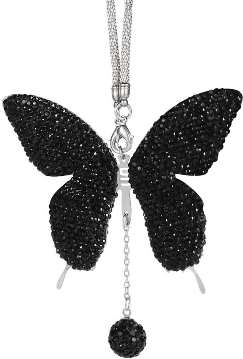 Autohanger Elegant - Vlinder Ornament - Achteruitkijkspiegel Accessoire - Zwart - Legering met Steentjes - Glanzend Design - Autodecoratie
