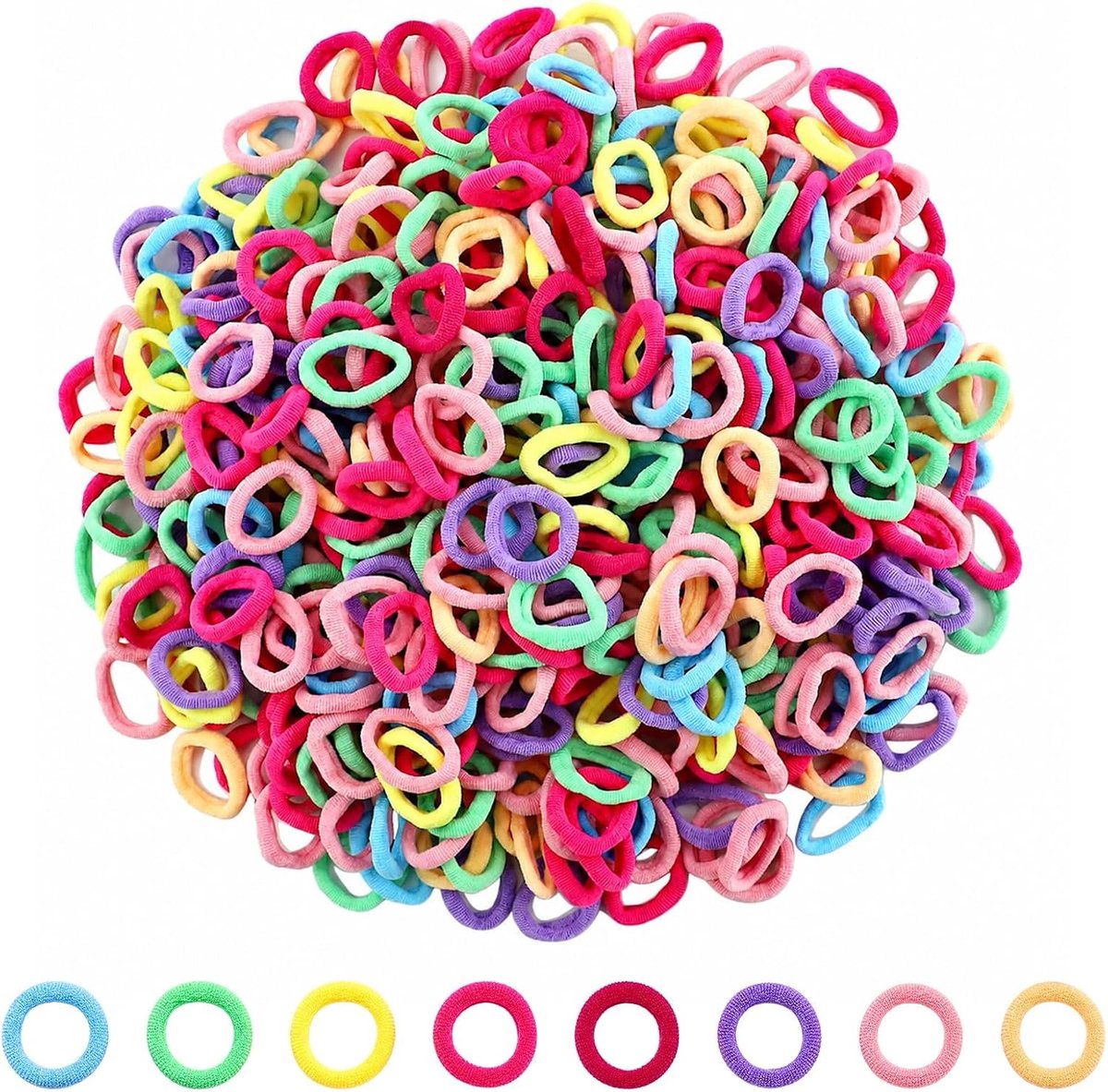 Mini-haarelastiekjes 2 cm - meerkleurig - katoen - perfect voor dagelijks gebruik - ShopVlot