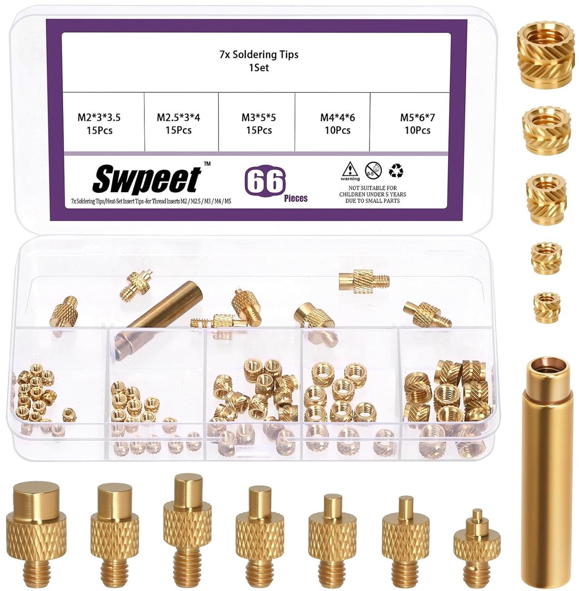 Heat-set inserts 73-delig - Messing - Inclusief soldeeradapter - Ideaal voor 3D printen - ShopVlot