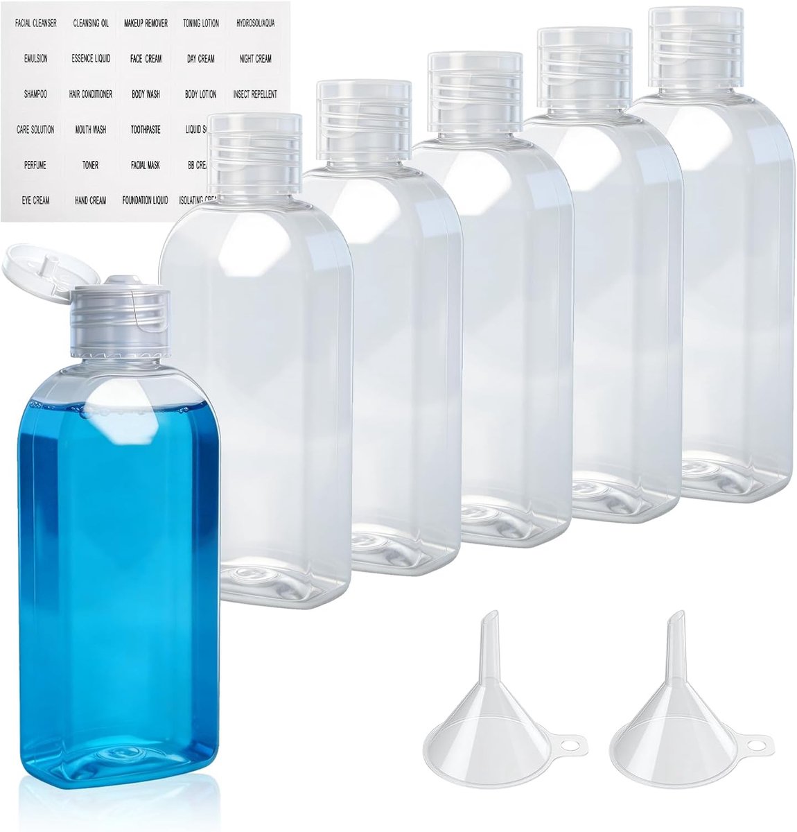 Reisflessen 100 ml - met klapdeksel en trechter - 6 stuks - ideaal voor reizen en camping - ShopVlot