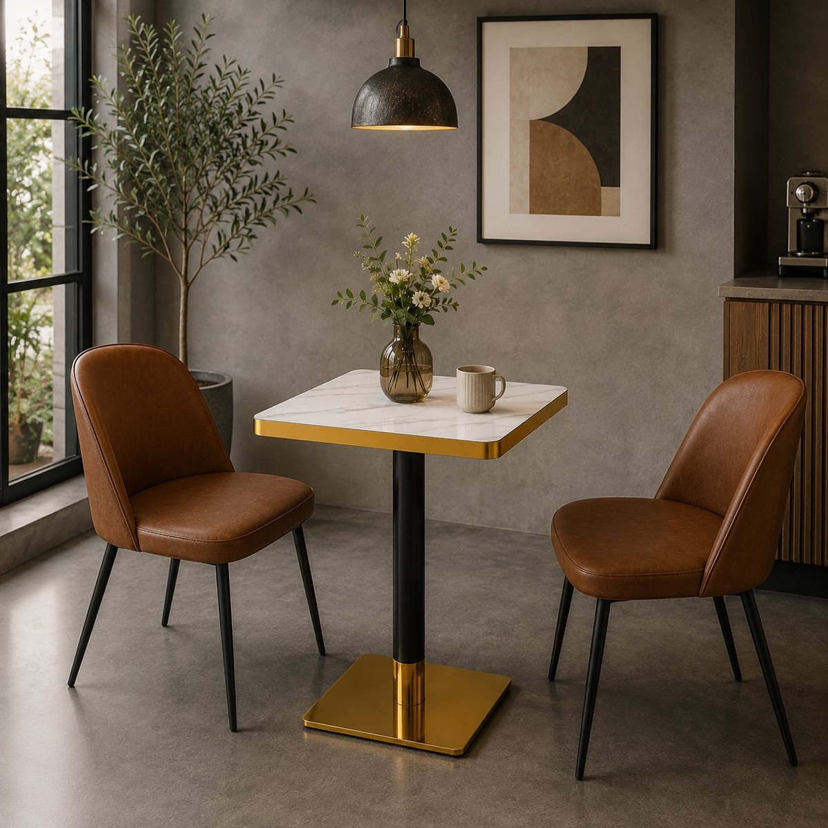 MODFU Eettafel - Vierkant - Marmerlook - Modern - Wit - 60 X 60 X 74 Cm