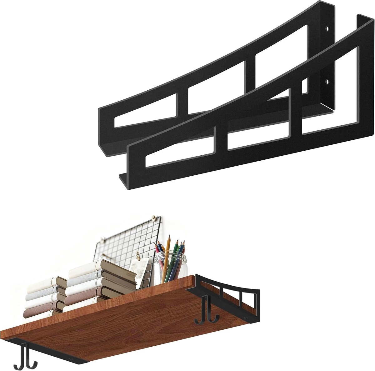 Heavy Load, Shelf Corner, 25 cm, Black, Invisible and Heavy Load, 4 Pieces Extra Hanging Hooks, 136 kg Load Capacity - ShopVlot