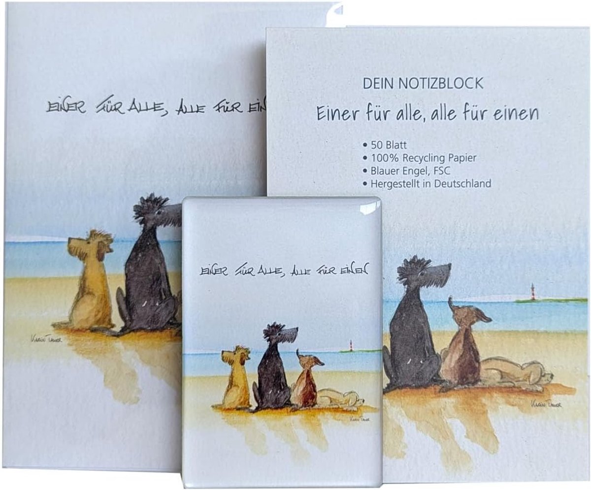 Magneet cadeauset 3-delig – notitieboek, wenskaart & koelkastmagneet "Einer für alle..." – humoristische cadeauset van - ShopVlot