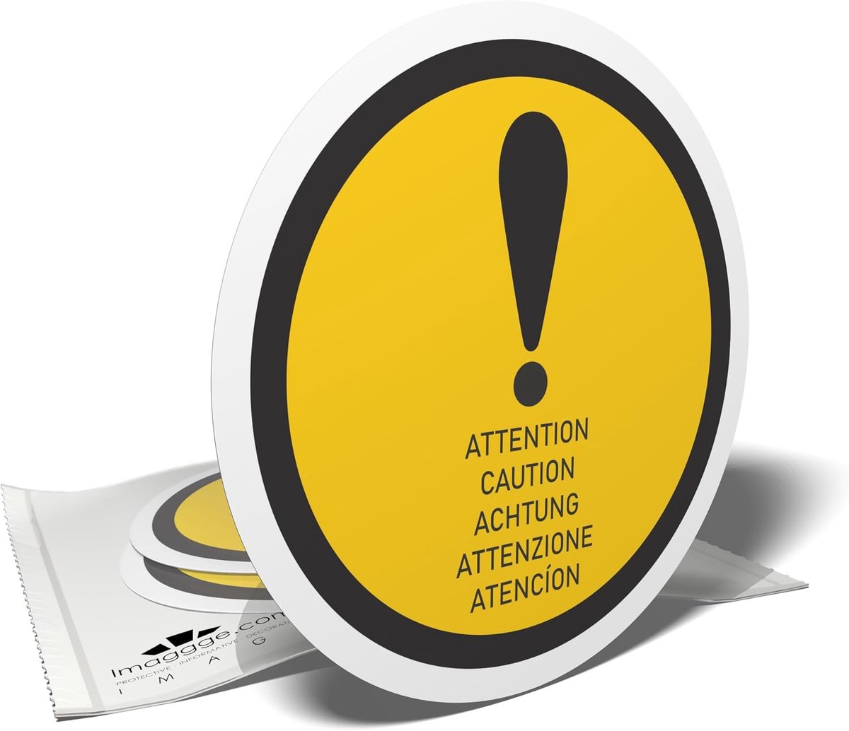 Informatiestickers – let op: – 3 ronde stickers – 10 cm - ShopVlot