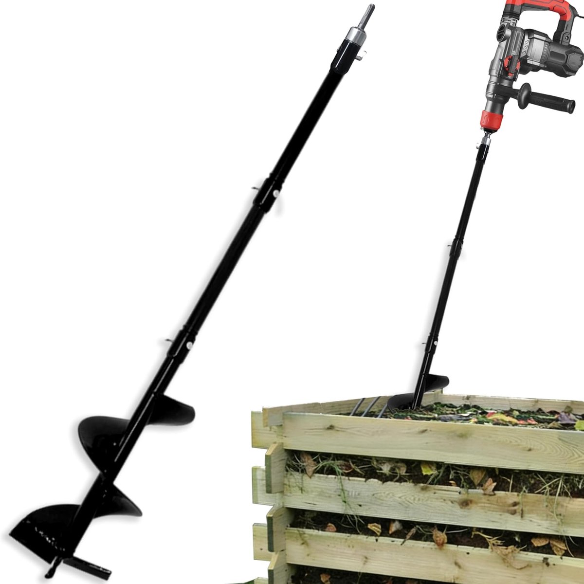 Tuinvijzelboor voor het planten van 38,5 inch, buitenplantenbak, tuinvijzel en menggereedschap, paalgatgraafmachine - ShopVlot