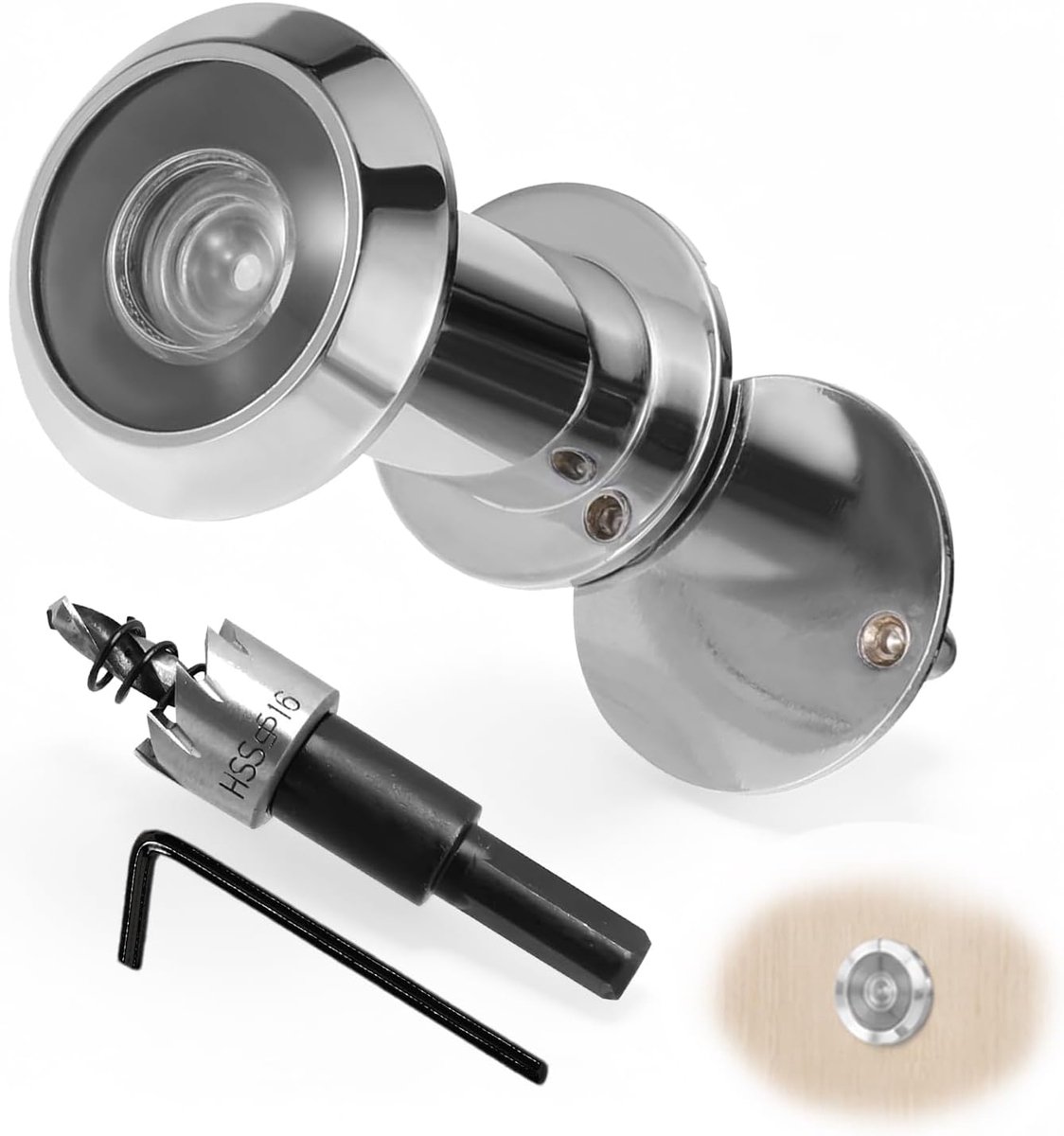 Deurspion 200° groothoek, 16mm, voor 35-60mm deuren, zilver - 200° HD-groothoek, optische glazen lens, 16 mm boor - ShopVlot