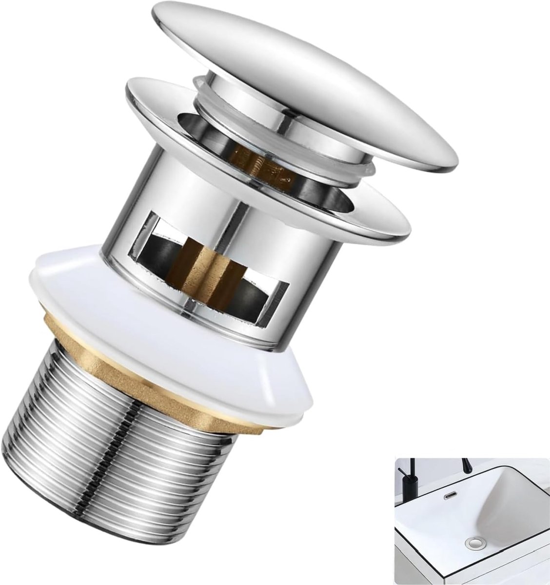 Sink Drain Set with Overflow, Stainless Steel Pop Up Drain Valve, Brass Drain Valve, Drain Set, Anti-Clogging, Drain - ShopVlot