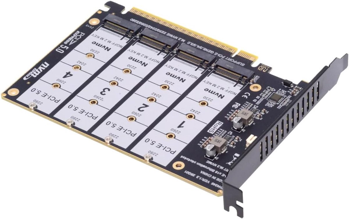 CY Card 4X NVME M.2 NGFF SSD to Detachable Bifurcation PCIE Express 5.0 Gen5 Gen4 X16 RAID Card VROC RAID0 Hyper - ShopVlot