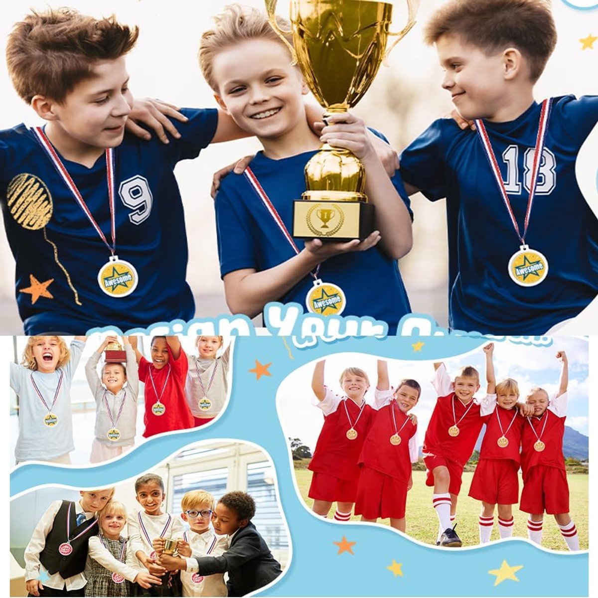 24pcs Lanyard Medals Your Own Award Medals DIY Medals for Kids, Business, Sports, Festivals - ShopVlot