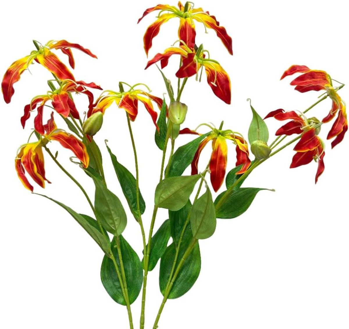 Zijden bloemen met stengels, 32 inch kunstmatige herfstbloemen voor buiten, nepvlam leliebloem herfstdecoraties voor - ShopVlot