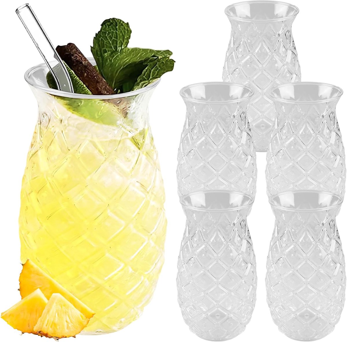 Pineapple glazen 400ml - helder glas - met ananas reliëf - perfect voor feestjes - ShopVlot
