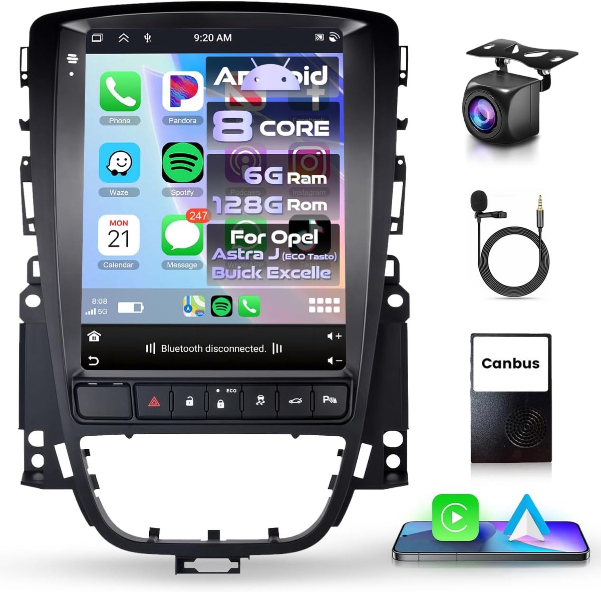 Android Auto Radio 9.7 Inch - 8-core 6G+128G - GPS Navigatie - Draadloze CarPlay voor Opel Astra J - ShopVlot