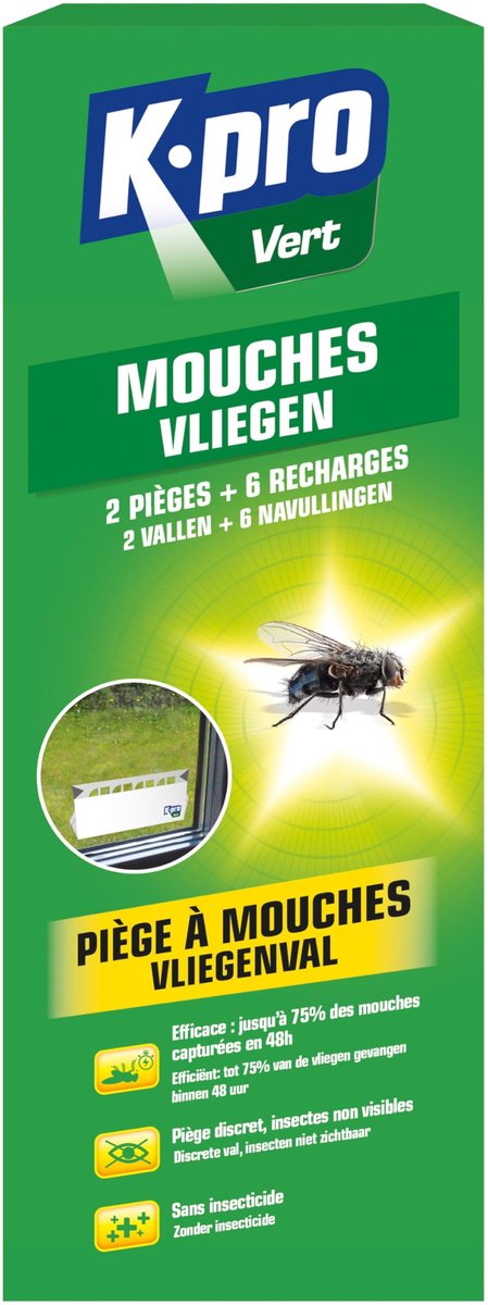 Vliegenvallen - Efficiënt tot 75% vangst - Discreet - 2 vallen + 6 navullingen - ShopVlot