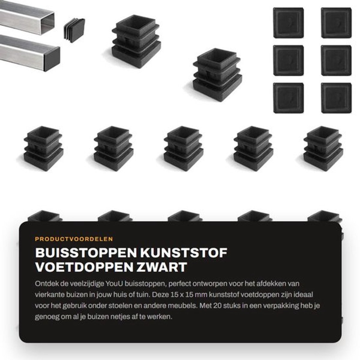 Buisstoppen 15 x 15 mm - Voetdoppen - Lamellenstop - Kunststof - 20 Stuks - Veelzijdige Toepassingen