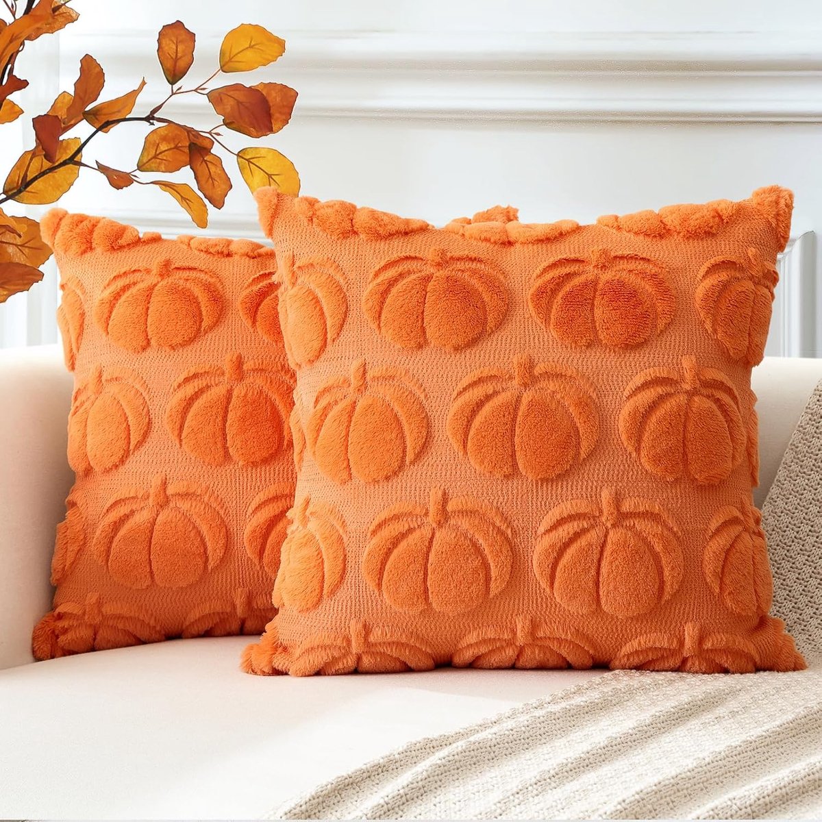 Kussenhoezen set van 2 - Herfst pompoen - Zacht pluche - Perfect voor Halloween - ShopVlot