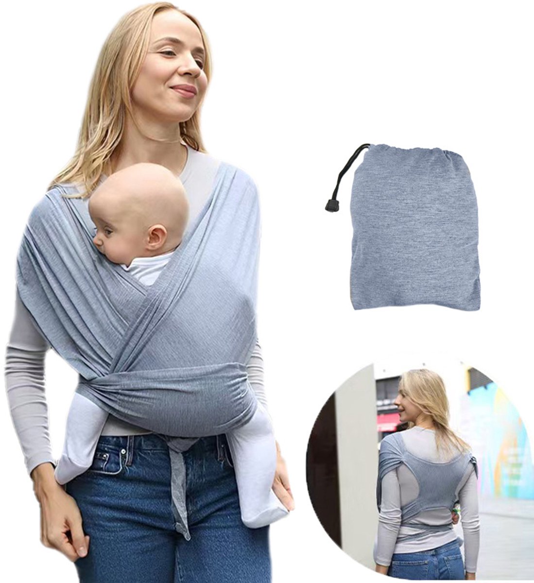 Draagzak, draagdoek voor pasgeborenen (met het gezicht naar voren), ademende elastische luiertas met opbergvak, essentiële reisbenodigdheden voor moeder en kind.