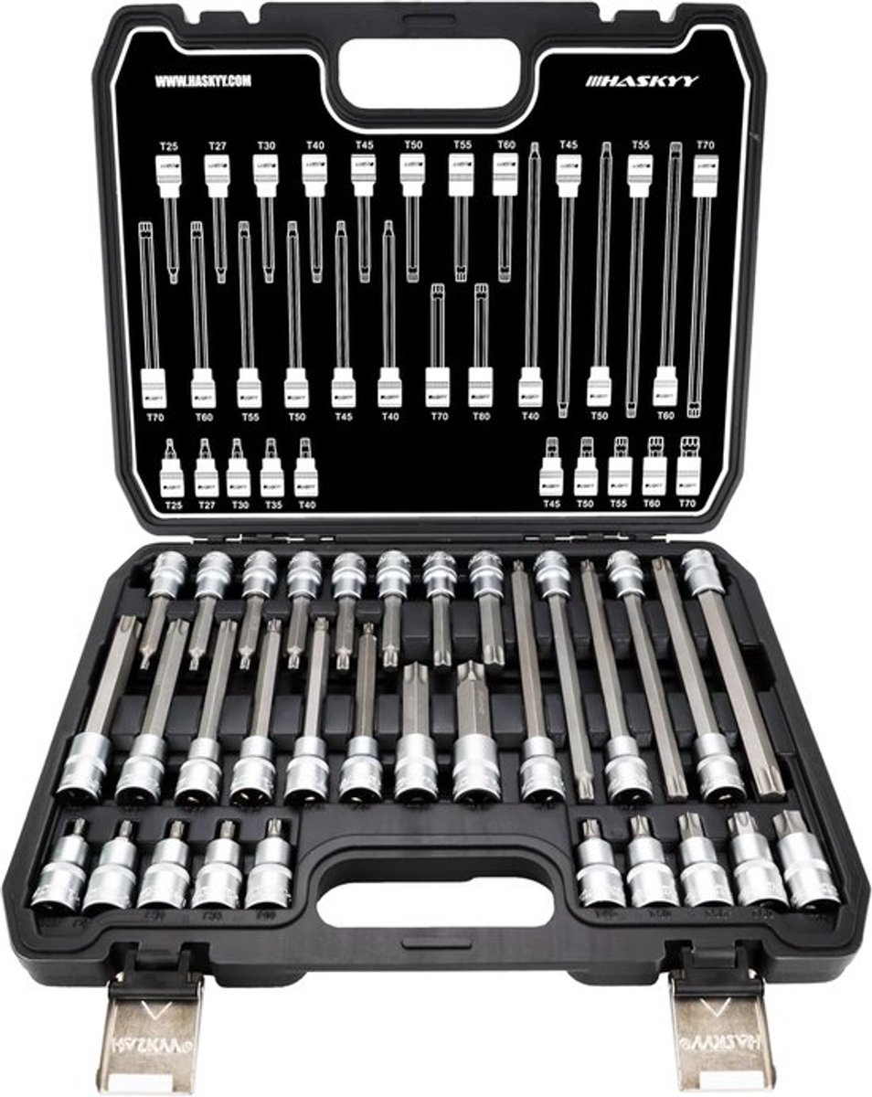 Thijox - 32 stuks Torx Dopsleutelset T25-T80 - Inwendige Doppen Bits Gereedschap voor Motorreparaties, Hoogwaardige Kwaliteit, Duurzaam en Betrouwbaar