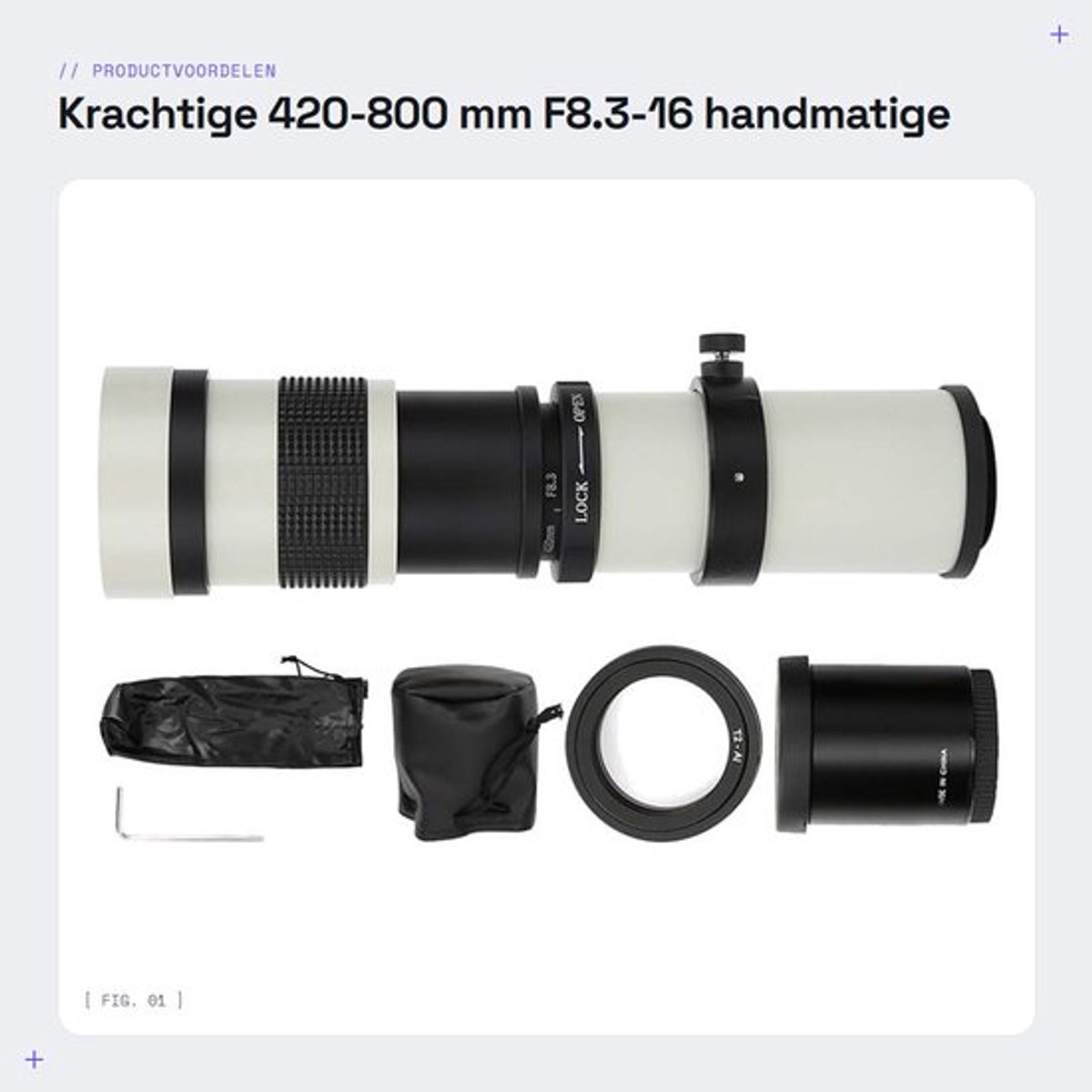Zoomlens 420-800 mm F8.3-16 - Handmatige scherpstel - Teleconverter 2x - Camera met F-vatting - Krachtige lens - Telelens