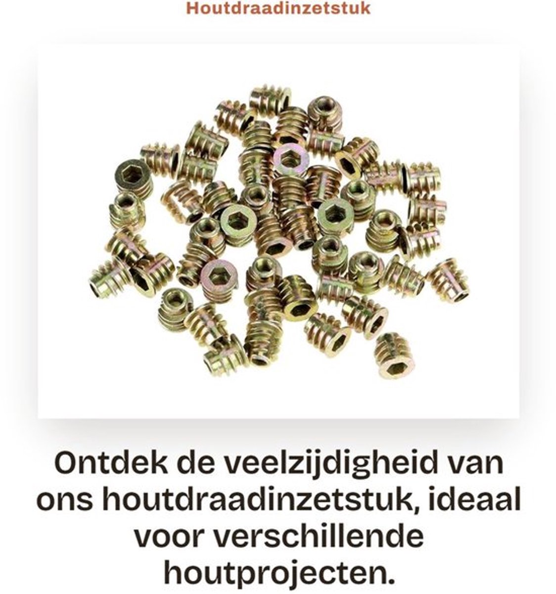Houtdraadinzetstuk M4 X 8 mm - 50 stuks - Zeskantmoeren - Zinklegering - Duurzaam - Externe schroefdraad - Schroefmoer