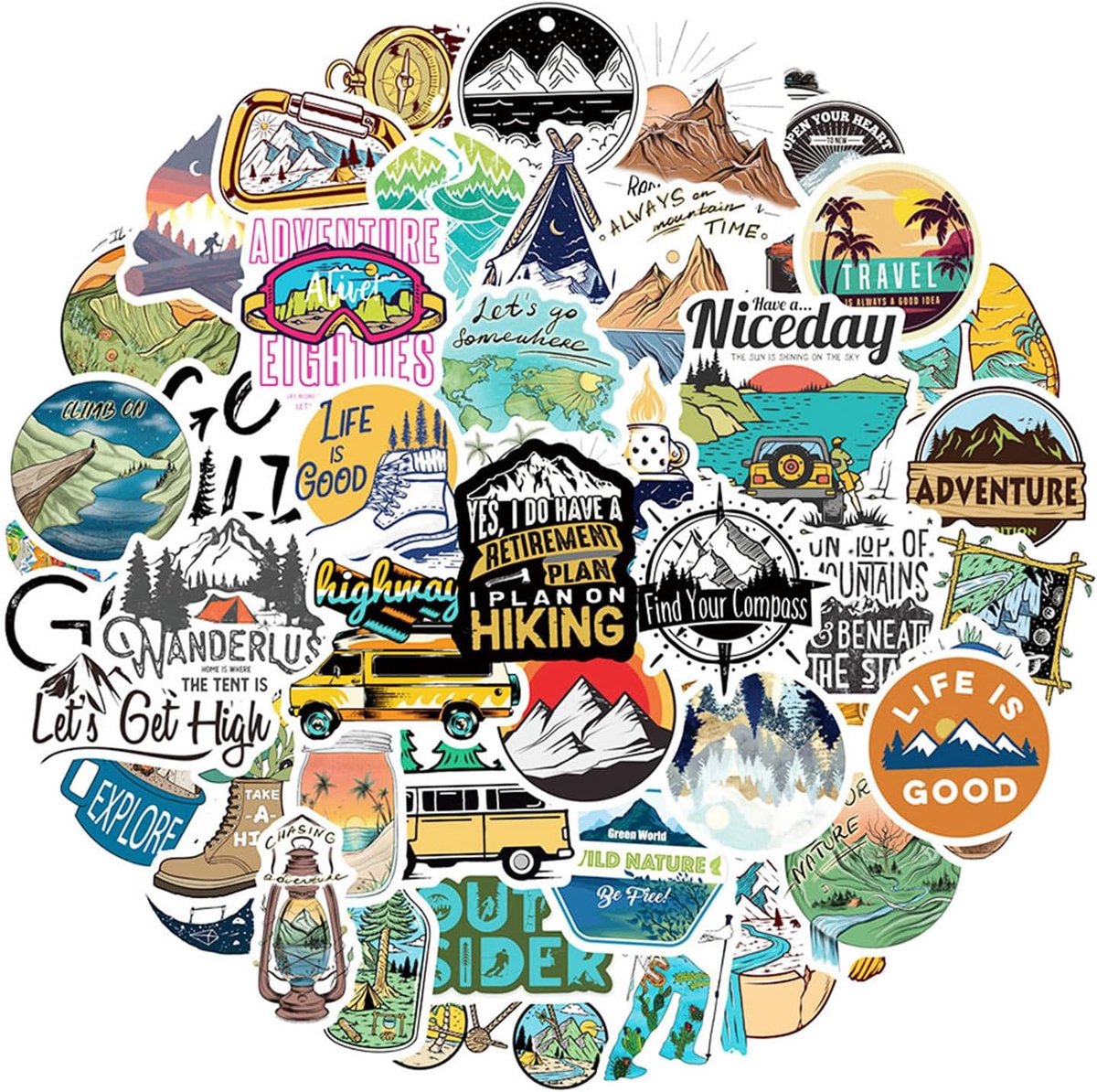 Handmade stickers set van 50 - PVC - Retro stijlen - Perfect voor notebooks en skateboards - ShopVlot