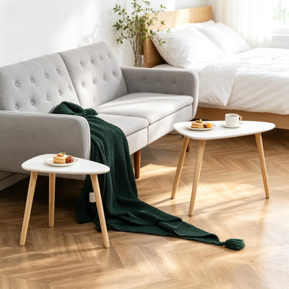 Nesting Tafelset 2 Delig - Modulaire Uitschuifbare Salontafels Met Opbergplateaus - Scandinavisch Design Wit