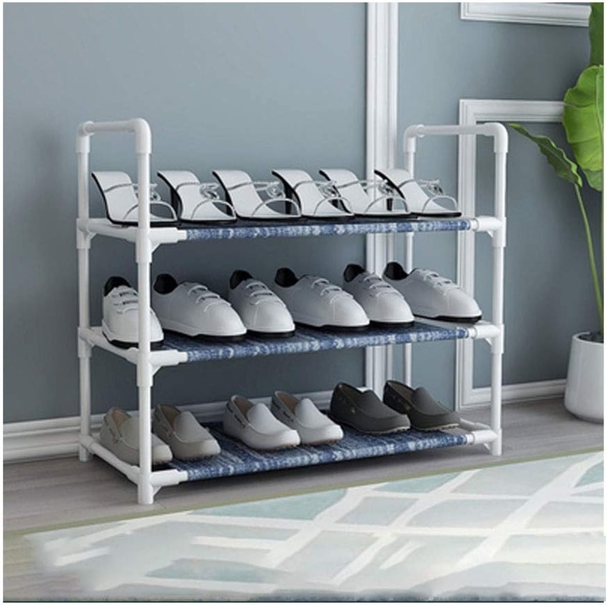Schoenenrek 3-laags - Non-woven stof - Metaalframe - Ruimtebesparend voor 9-10 paar schoenen - ShopVlot